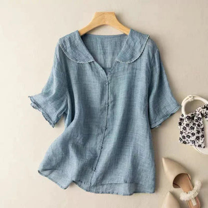 Sotiria - Elegante Blusa in lino a maniche corte