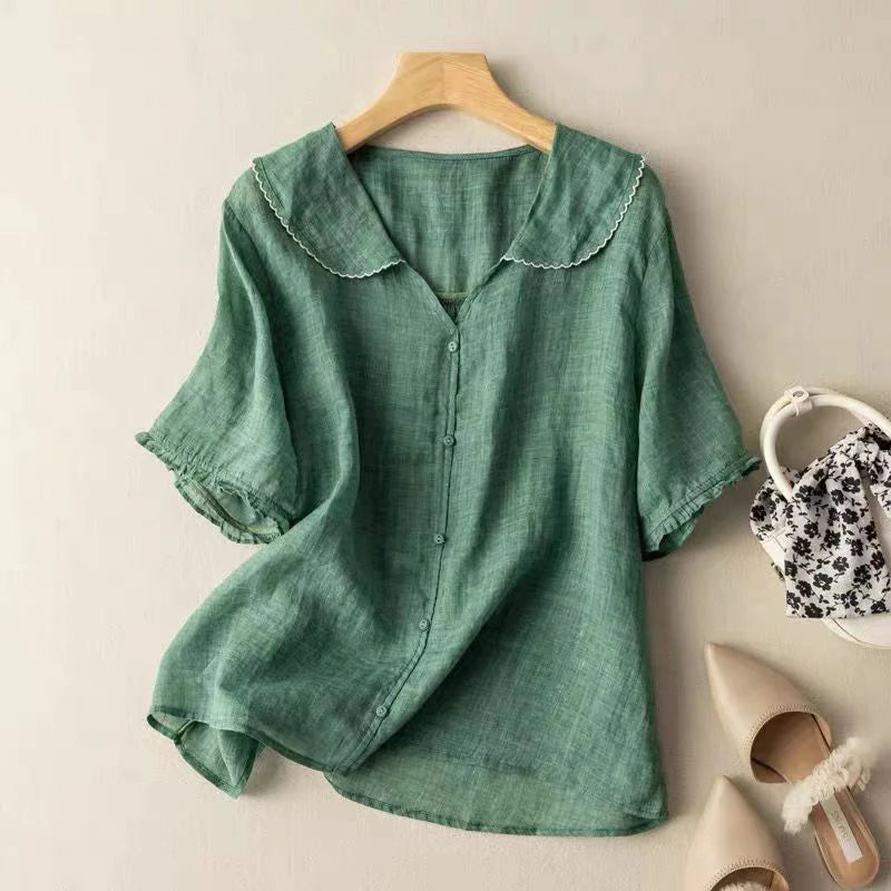 Sotiria - Elegante Blusa in lino a maniche corte