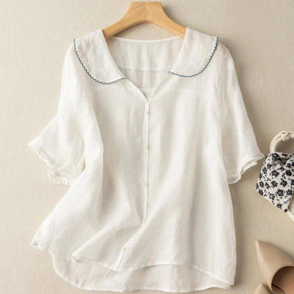 Sotiria - Blusa elegante di Lino a maniche corte