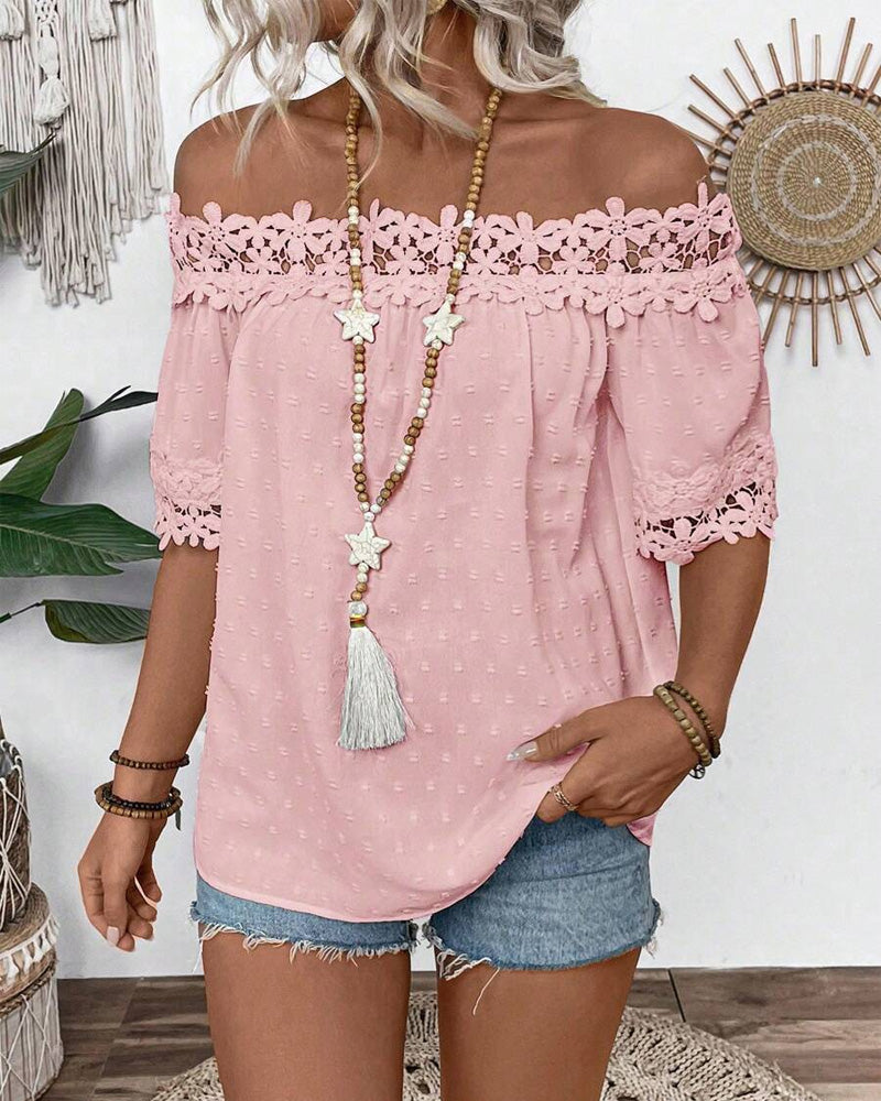 Blusa di Un Spalla con Pizzo e Fiore 3D