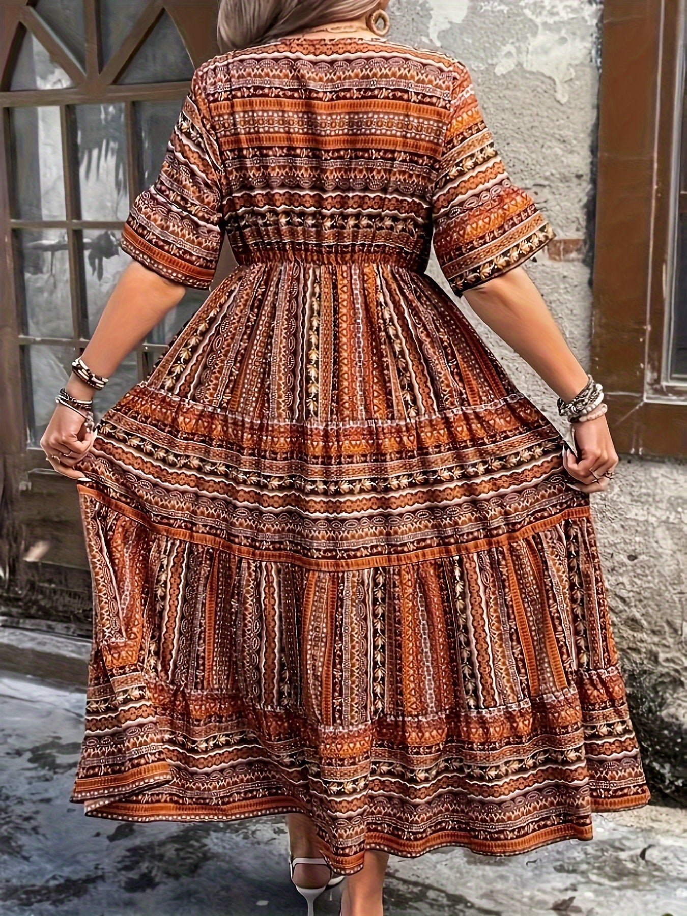 Sylpha - Abito Boho di Stampato Étnico Elegante