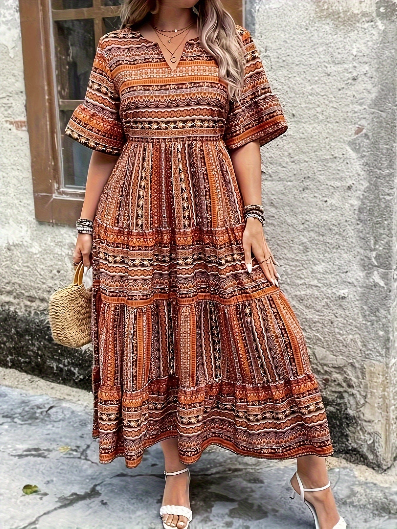 Sylpha - Abito Boho di Stampato Étnico Elegante