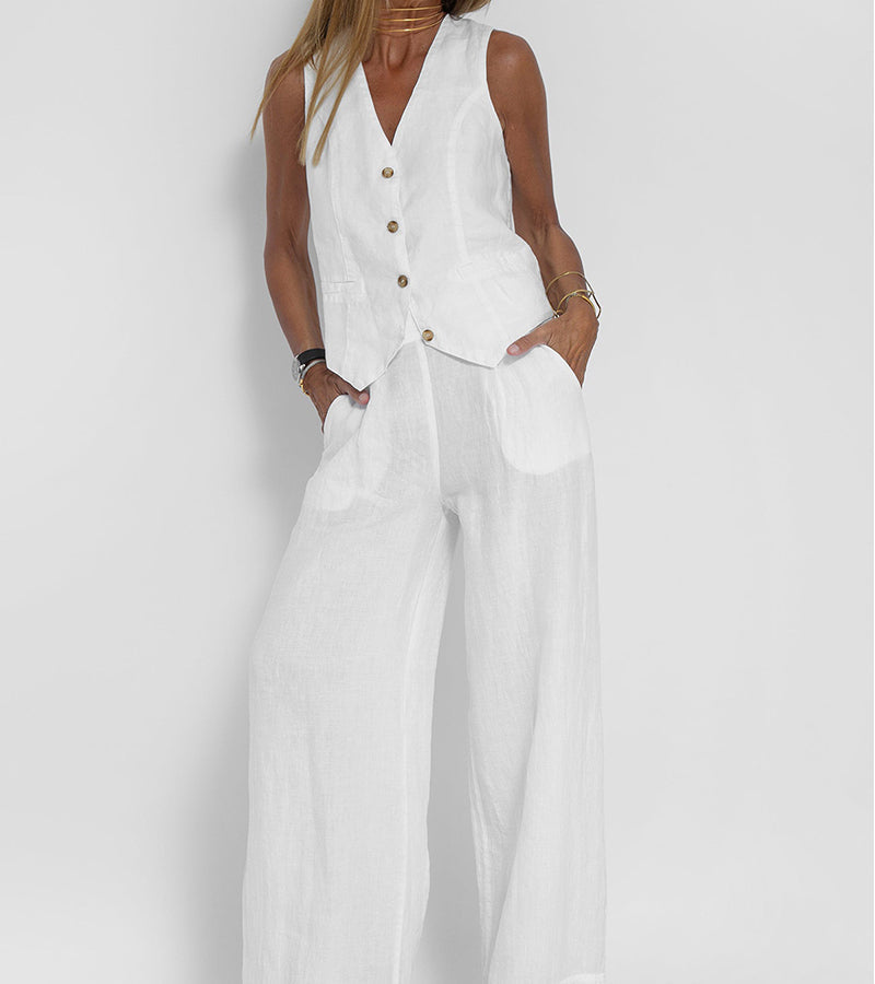 Jessica - Set di Gilet Abotonado e Pantaloni a gamba larga