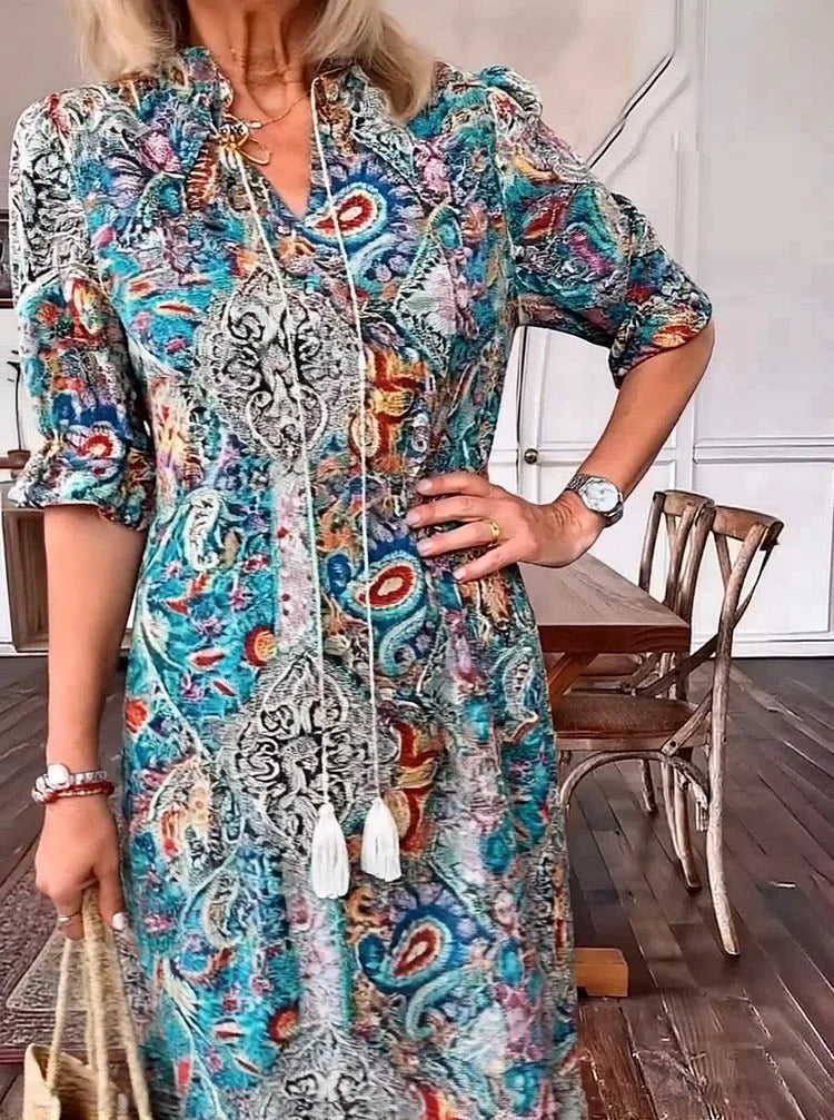Mevelyn - Abito Bohemio di Paisley con Borlas e Cinta