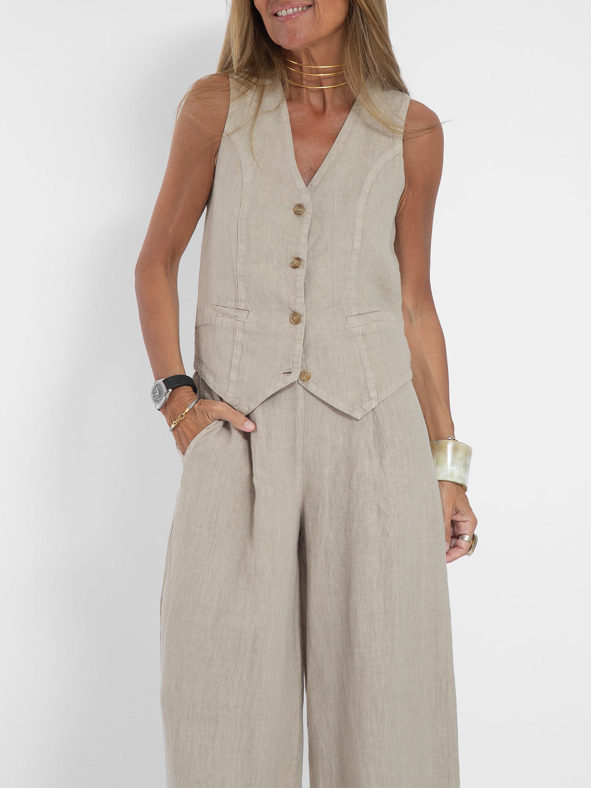 Jessica - Set Gilet Con bottoni & Pantaloni a gamballarga