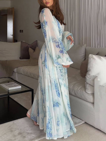 MONROE – ABITO MAXI DI CHIFFON FIORI DEL OCEANO