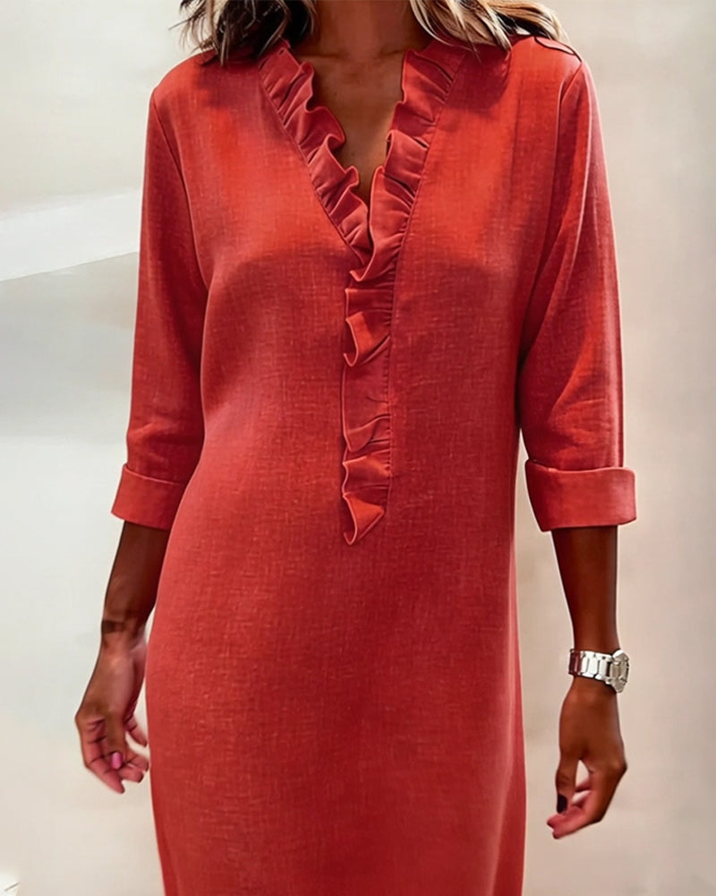 Abito Tinta unita con Volant e Collo a V