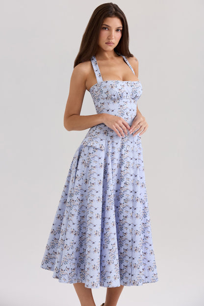 Belle - Abito Midi con Stampato di Margaritas e Collo Halter