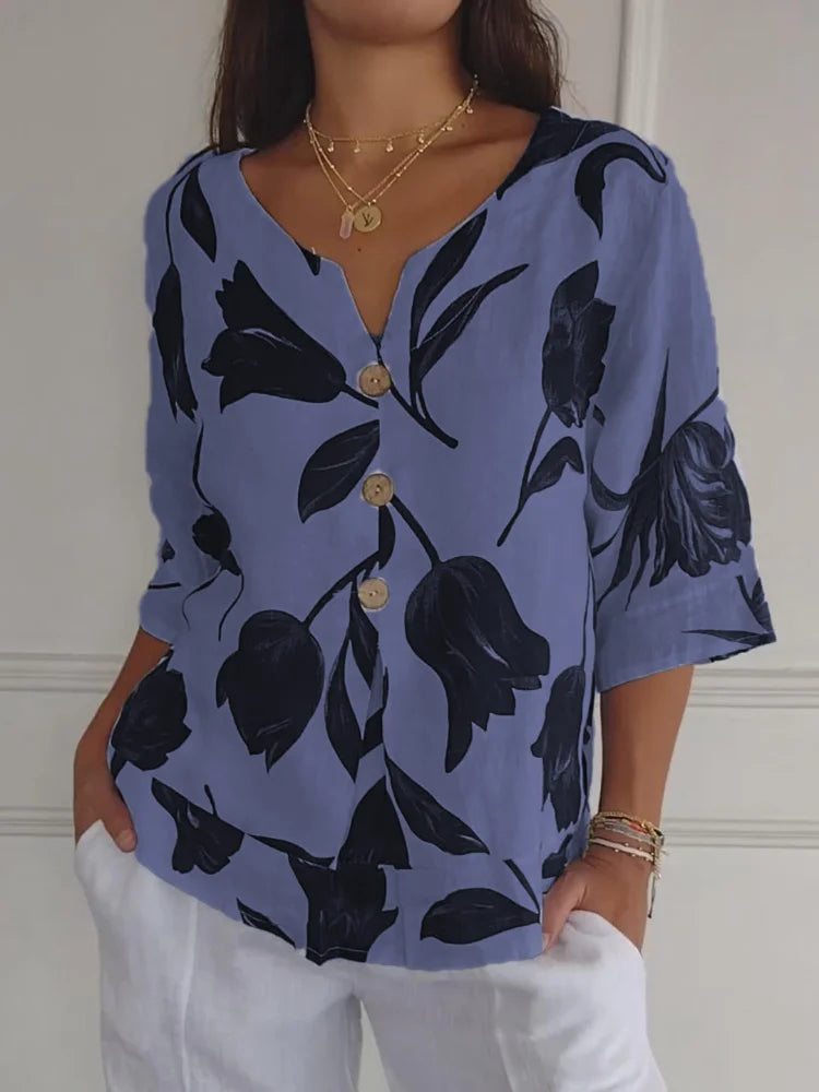 Sanne™ | Blusa Floreale di Bottoni