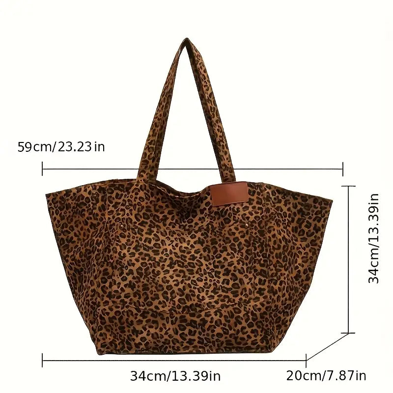BORSA A SPALLA di Tela con Stampa leopardata Elegante