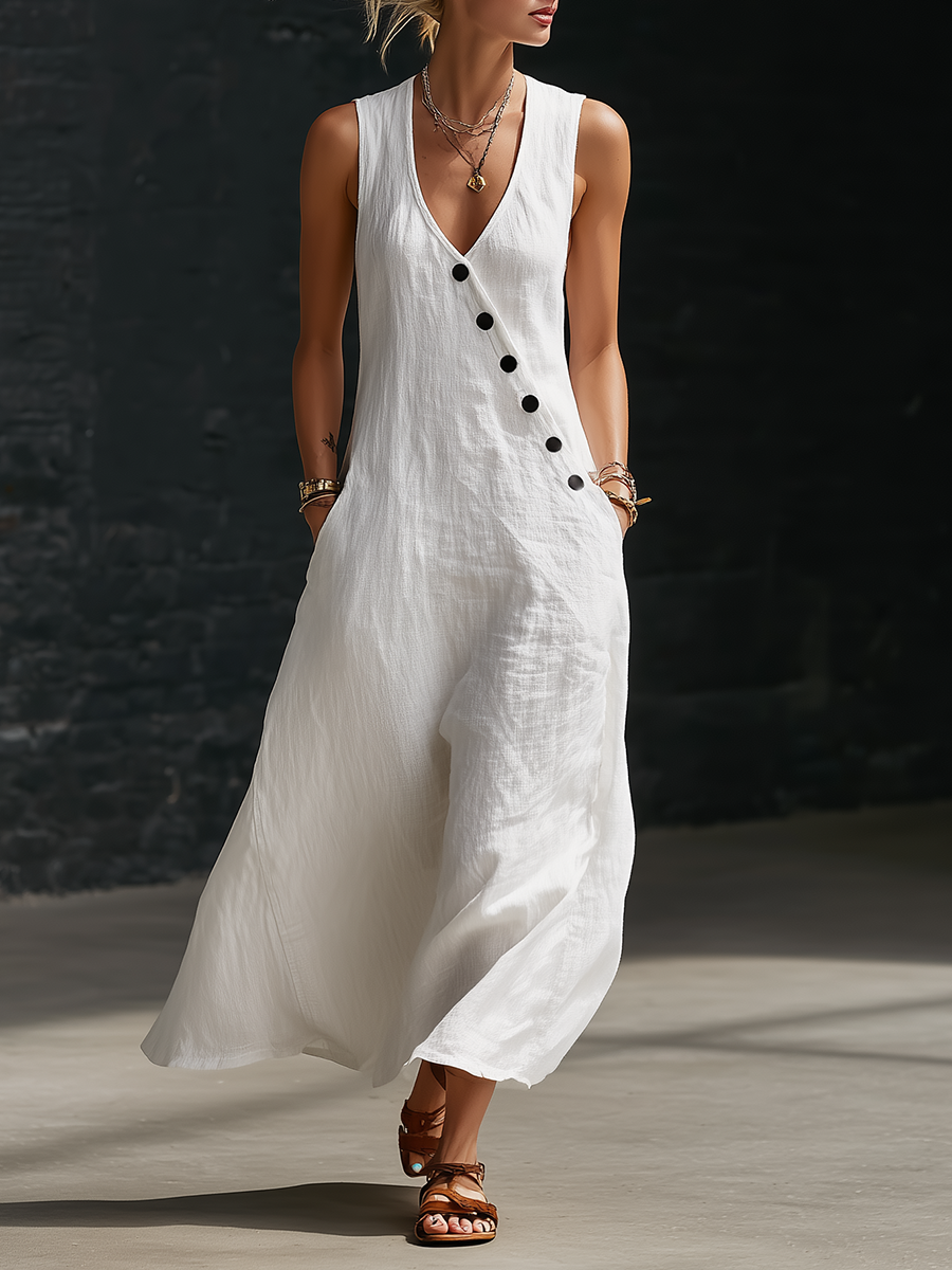 Abito maxi donna Bottonata Fluida - Eleganza Minimalista Quotidiana