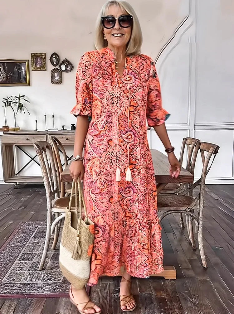 Carolette - Abito maxi di Collo con Cordino Boho