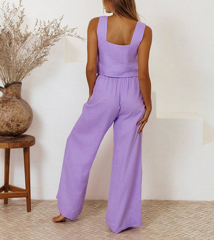 Evelyne - Set di Top Minimalista di Lusso e Pantaloni a gamba larga