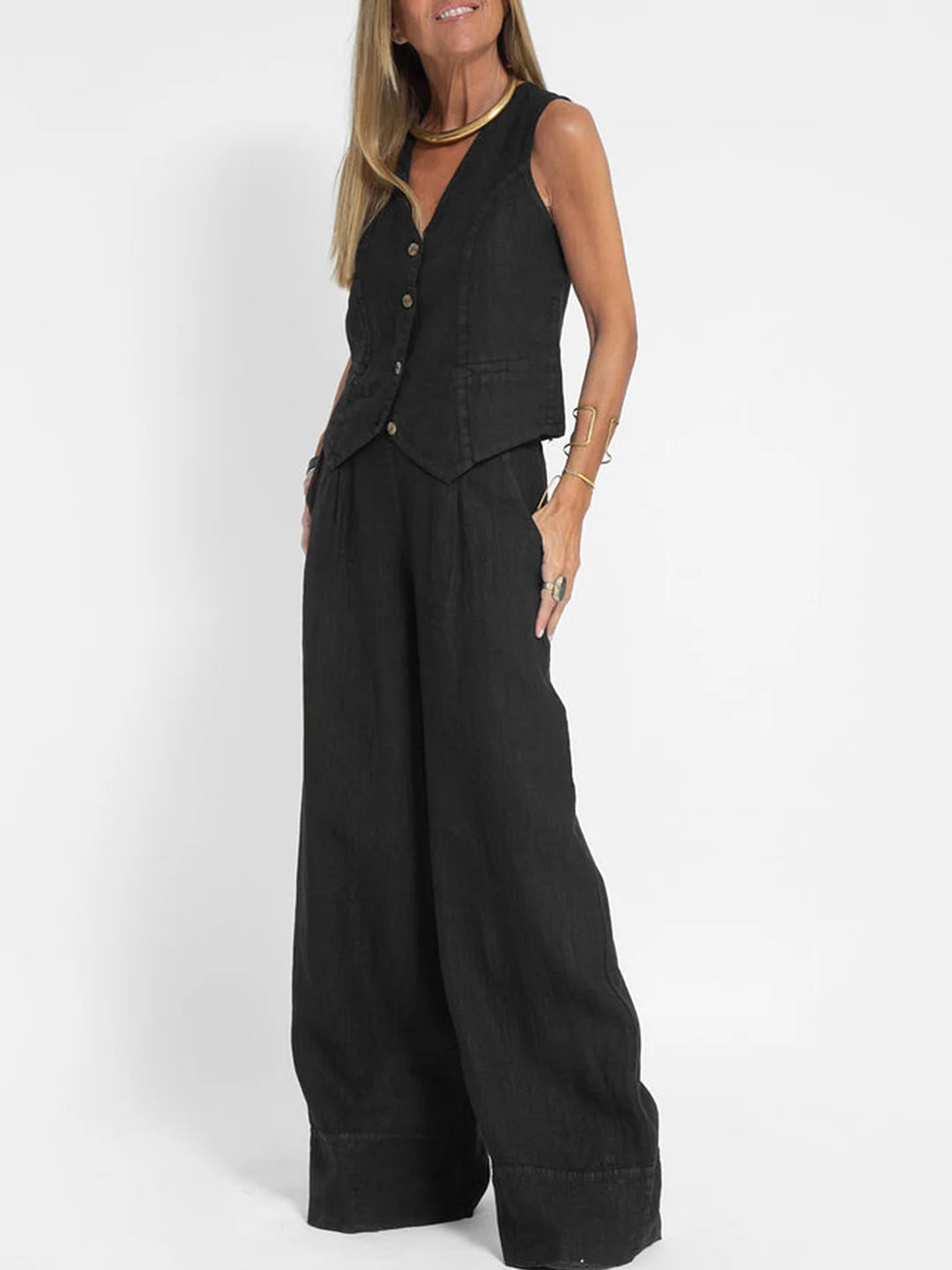 Jessica - Set di Gilet Abotonado e Pantaloni a gamba larga
