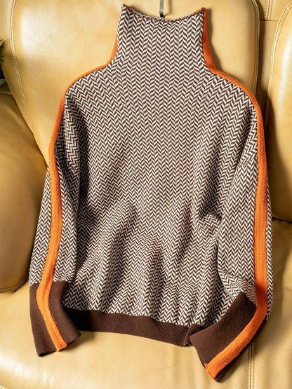 Élise | Maglione a collo alto a righe contrastantes distintivas