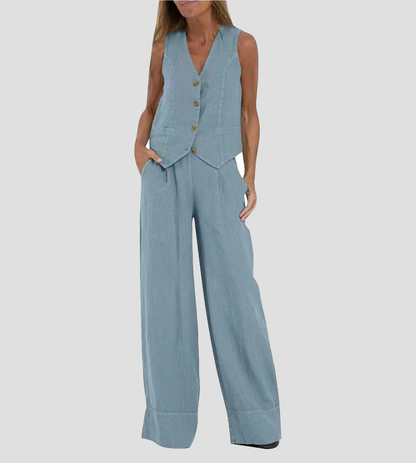 Jessica - Set di Gilet Abotonado e Pantaloni a gamba larga