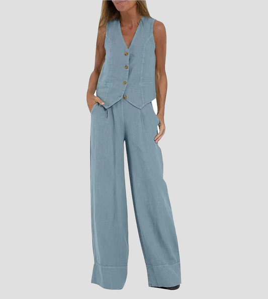 Jessica - Set di Gilet Abotonado e Pantaloni a gamba larga