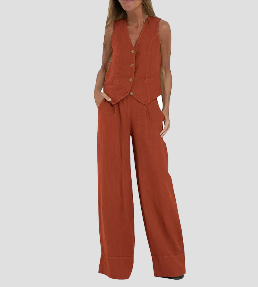 Jessica - Set di Gilet Abotonado e Pantaloni a gamba larga