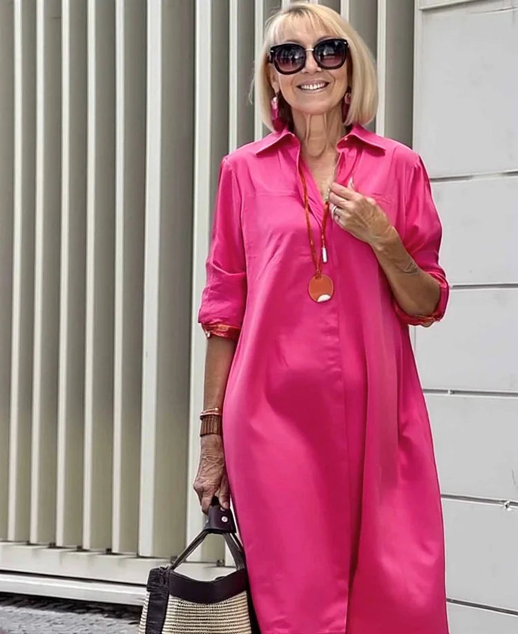 Vireya - Abito Midi con Collo di Camicia e Tasche