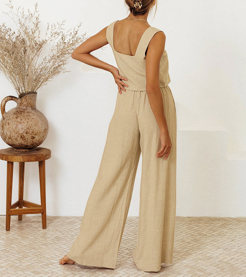 Evelyne - Set di Top Minimalista di Lusso e Pantaloni a gamba larga