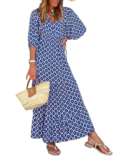 WINONA – ABITO MAXI GEOMETRICO BOHEMIO CON MANICHE A PALLONCINO PER DONNA