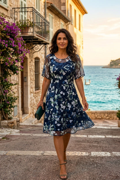 Abito midi in chiffon floreale — Eleganza naturale e raffinata