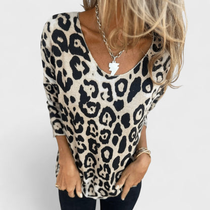 Elvéra - Top casual per donna con stampa di leopardo