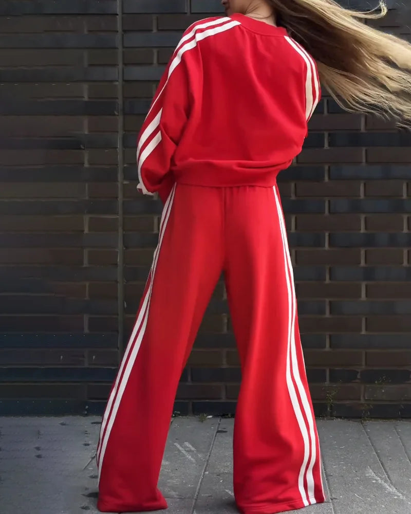 Set due pezzi di maglia in righe e pantaloni ampi