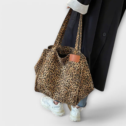 BORSA A SPALLA di Tela con Stampa leopardata Elegante