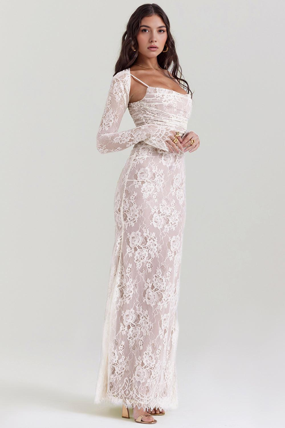 CELESTE - Abito maxi in pizzo