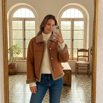 Isabel - Giacca in shearling con bottoni