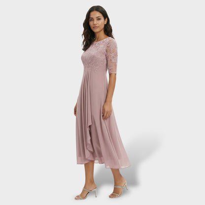 Abito Festa Pizzo E Chiffon Midi