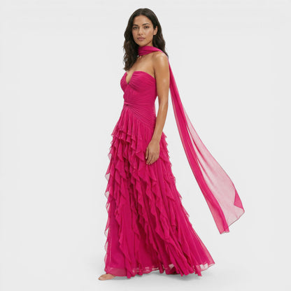 Abito lungo Festa Halter Volant