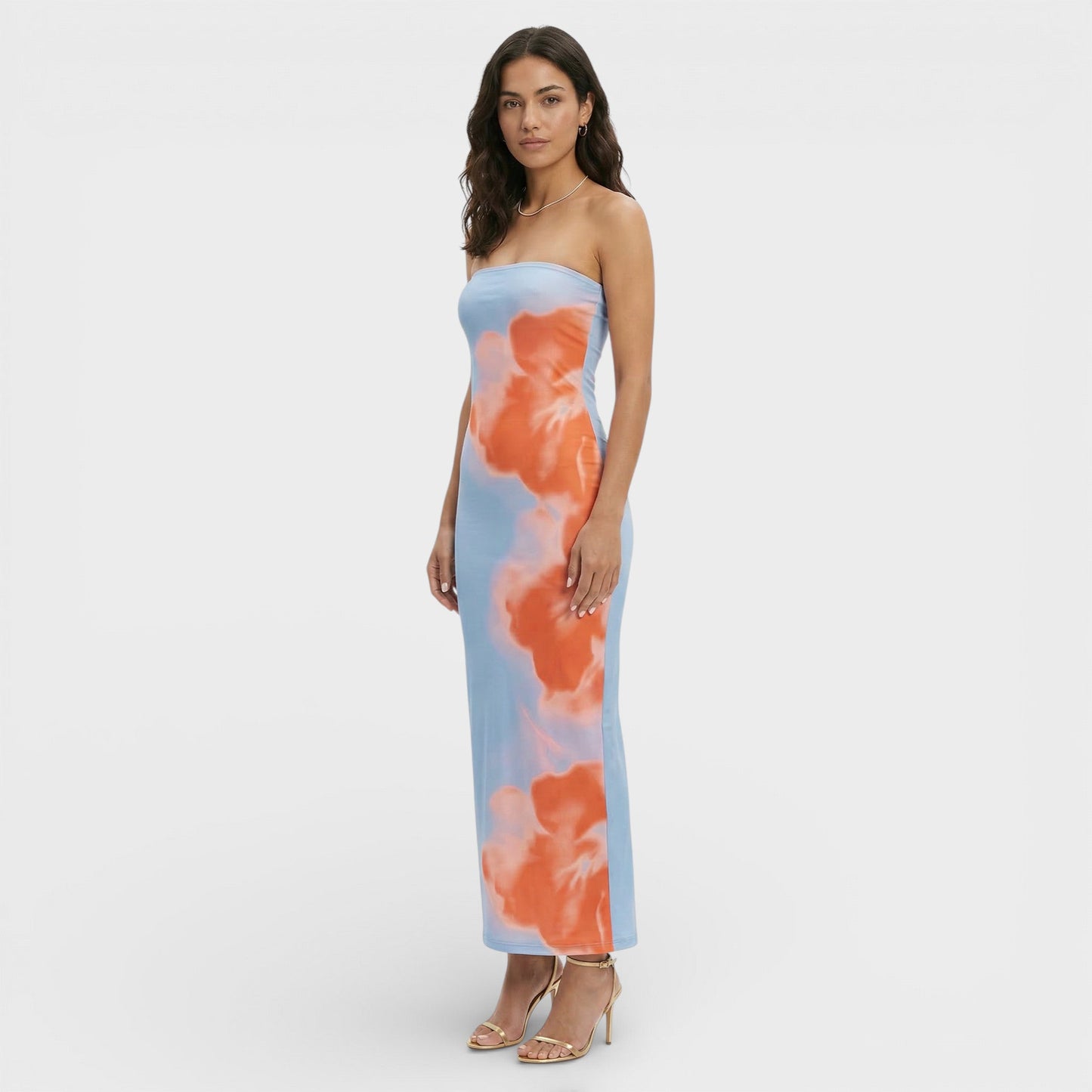 Abito maxi Strapless Stampa donna