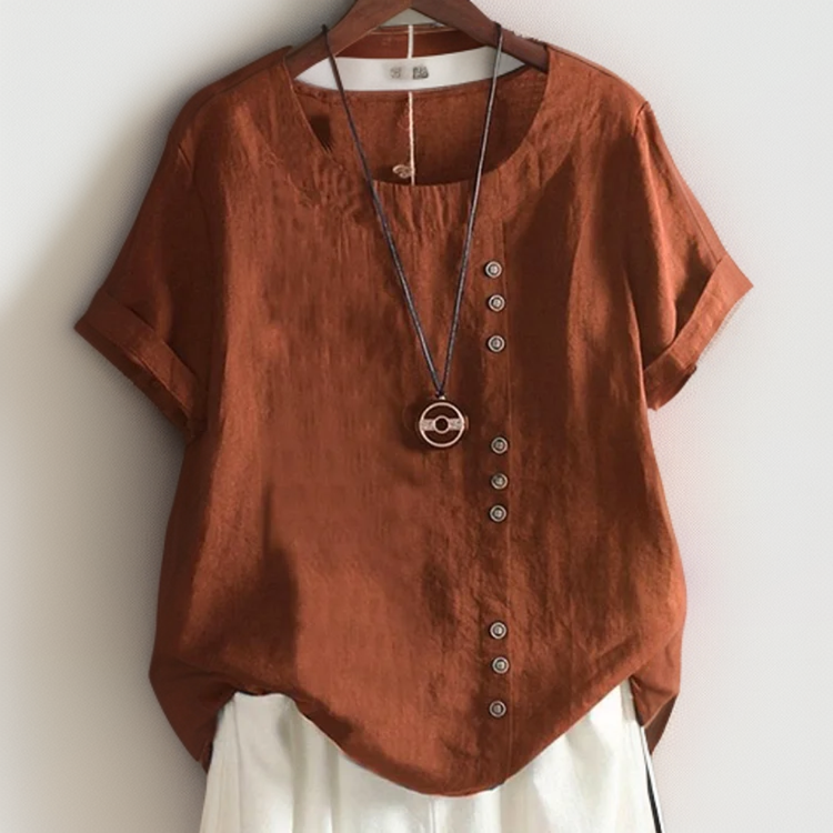 Joline┃Maglietta con Collo rotondo e Bottoni