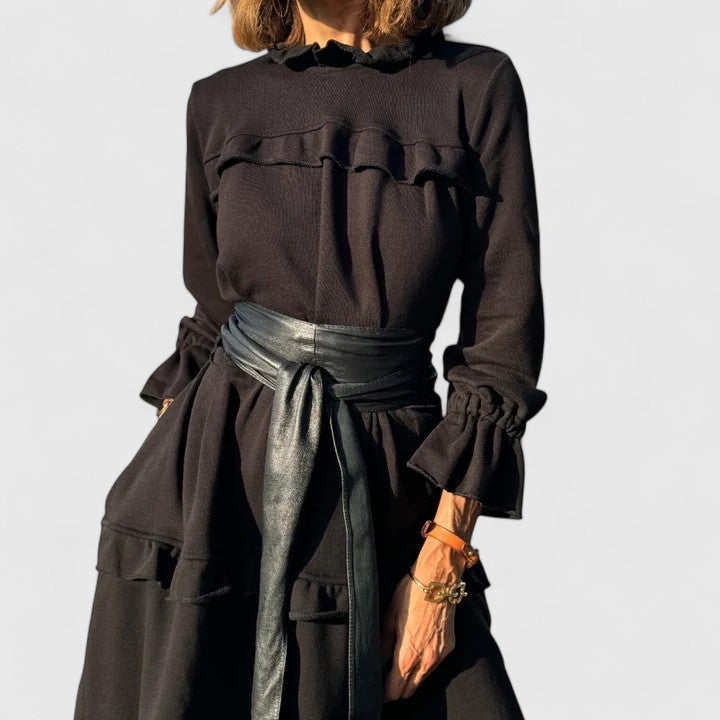 STACEY – ABITO MIDI CON VOLANT E CAPAS