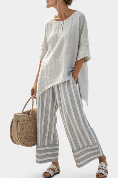 Talvora | Blusa Asimmetrica Elegante e Pantaloni Rayados
