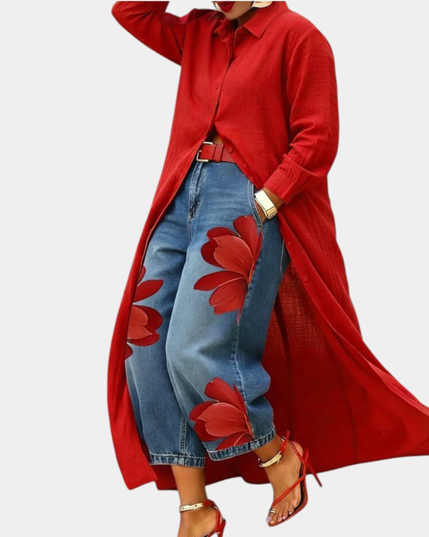 Céliane | Completo coordinato di abito e pantaloni in denim larghi