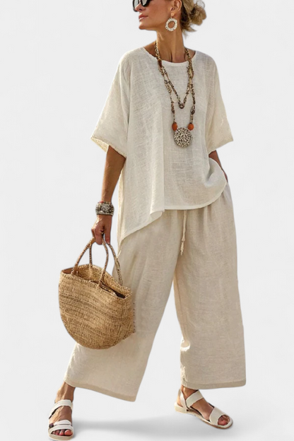 Drevon | Blusa Minimalista Cruda Comoda e Pantaloni a gamba larga
