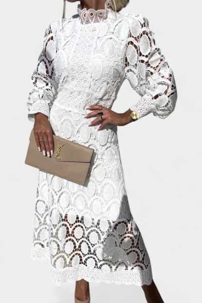 Lucinda Abito midi in pizzo con Maniche Farol e Collo alto