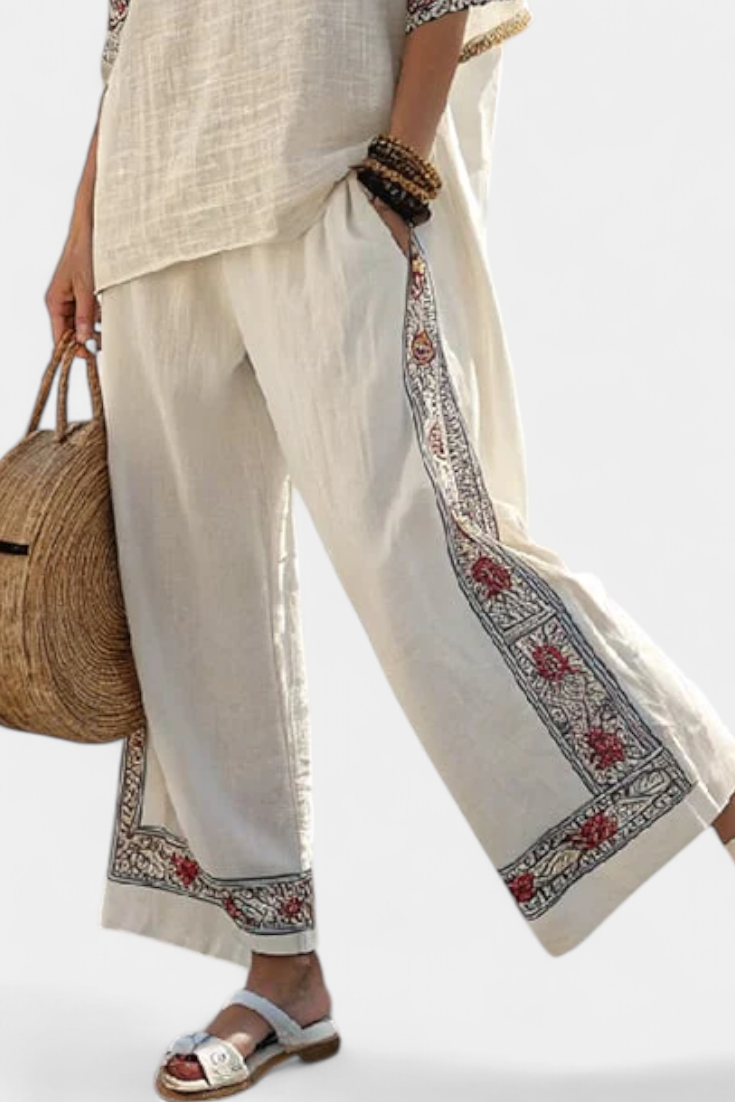 Tameric | Blusa Cruda Ricamata Sofisticata & Pantaloni Ampi