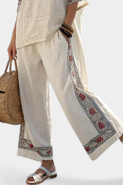 Tameric | Blusa Cruda Ricamata Sofisticata & Pantaloni Ampi