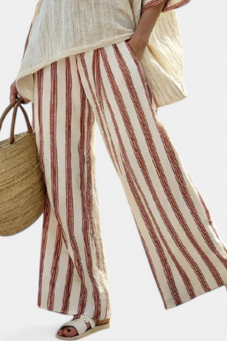 Braelith | Top a Righe Rustico Elegante e Pantaloni di Lino Crema