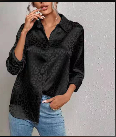 Gwendolyn - Camicia Button-Up in Satin Bicolor con Stampa di Leopardo