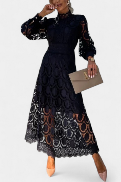 Lucinda Abito midi in pizzo con Maniche Farol e Collo alto