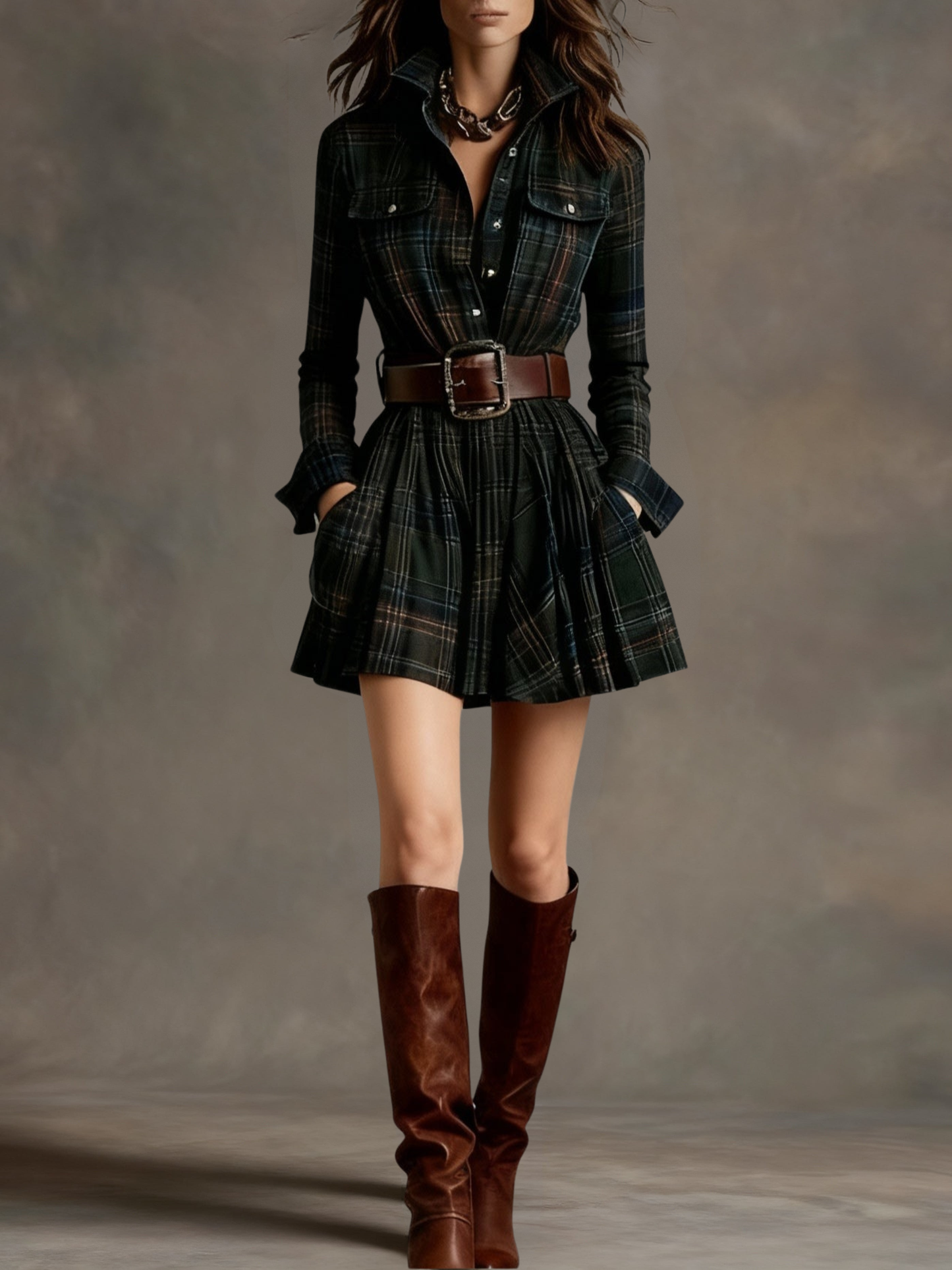 Bárbara | Abito corto camisero di quadri vintage