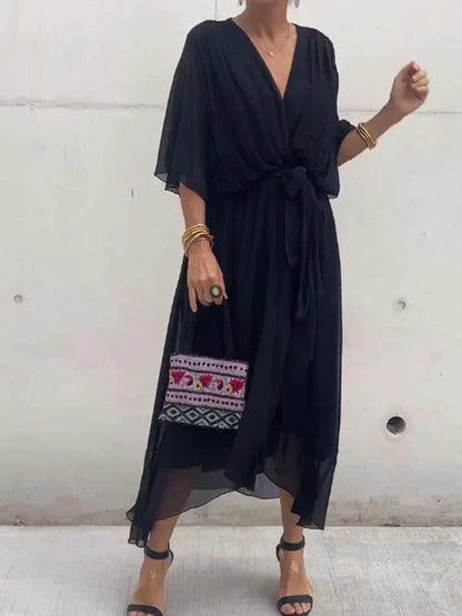 Monica | Abito di muselina di seta con scollo a V
