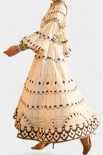 Soria Abito maxi Bottone Ricamo di Stile Folk