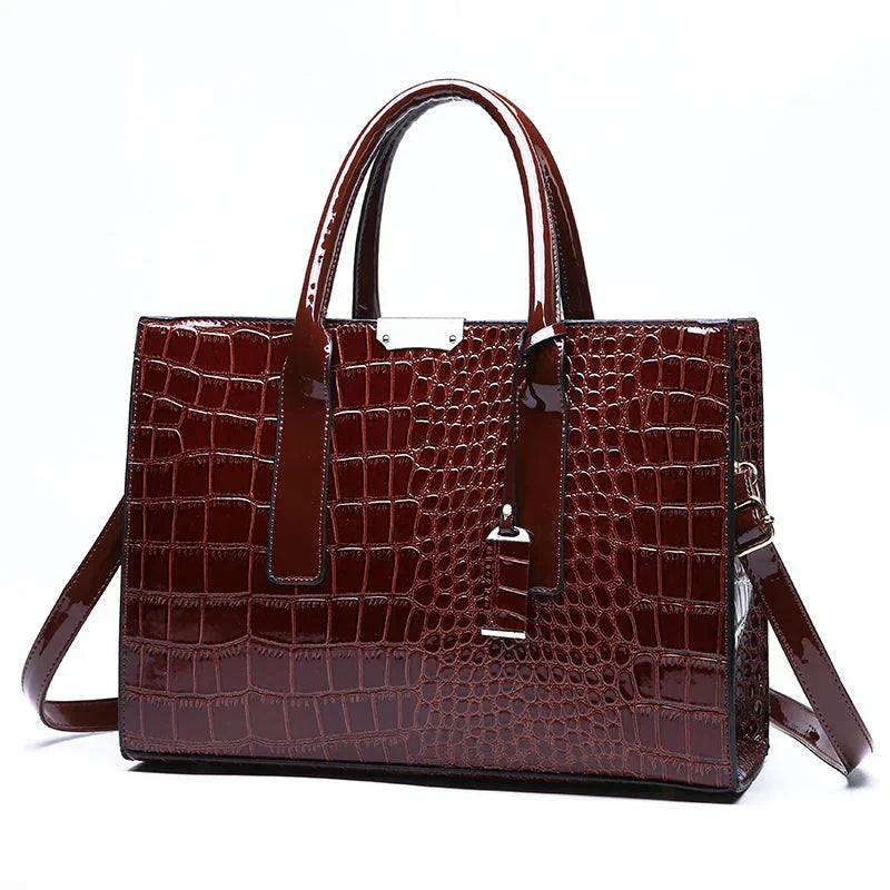 New York – Borsa a Mano in Pelle con Stampa Coccodrillo