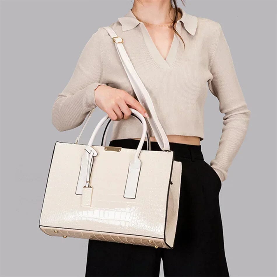 New York – Borsa a Mano in Pelle con Stampa Coccodrillo